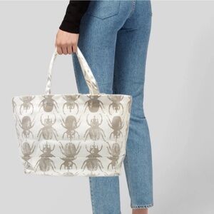 India Hicks The Eleuthera Beetle Print Tote in Stone Canvas Tan/Cream